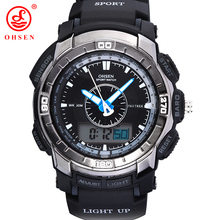 OHSEN Men Boy Quartz Watch Alarm Date Week Stopwatch Backlight Military Sport Watches Casual Rubber Wristwatch