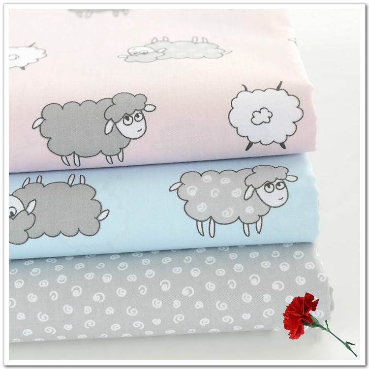 3pcs Vealy Wooly Lambs Printed Cotton Fabric Meter...