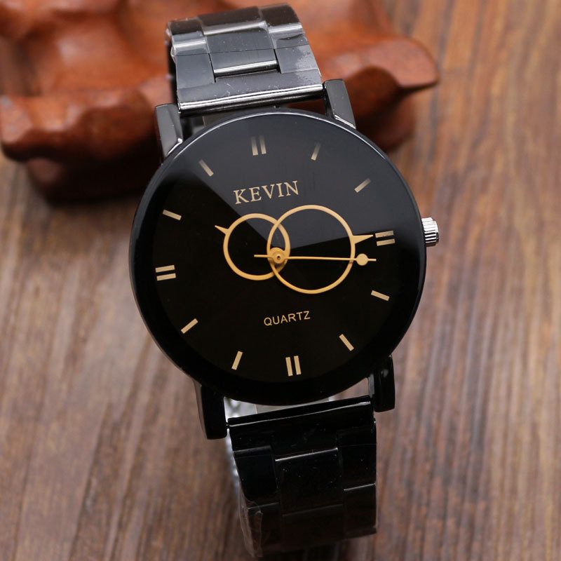 KEVIN Black Round Dial Stainless Steel Band Quartz Wrist Watch Women s Men Gift 