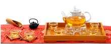Heat resistantGlass Tea 9 pcs set gift suit with 6pcs glass bamboo tray Tea base sercet