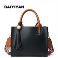 New Fashion colorful shoulder strap PU Leather shoulder bag casual solid tassel women Tote bag