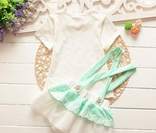 2015 New summer Baby Girls Strap Dress Clothing set Children cotton short sleeve party dresses T