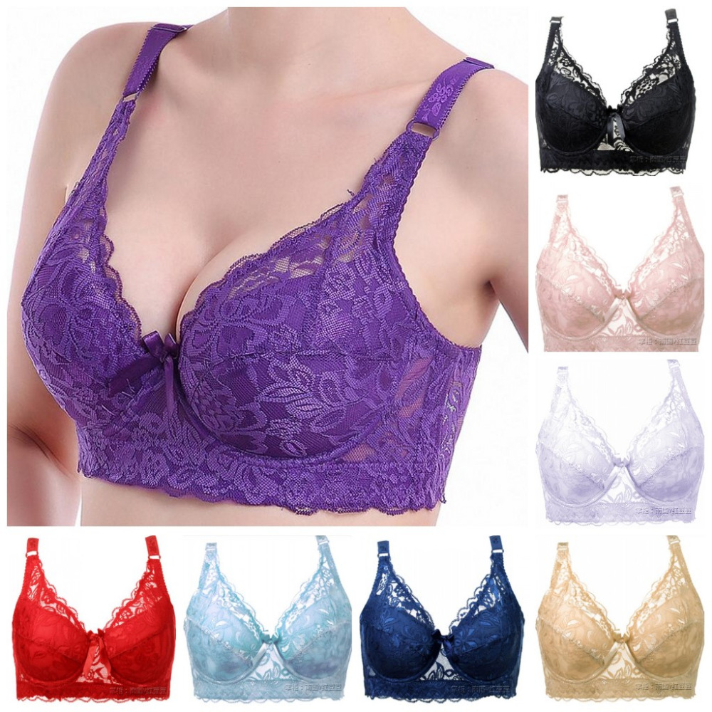 Image of Plus size Push up Ultra thin Sexy Full Lace Coverage Flower Adjustable Bras 80-100 C D Cup Bras Big Size Free Shipping H103