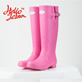 Women Tall Rain Boots Ladies Low Heels Waterproof Welly Boots Solid Buckle High Style Nubuck Rainboots