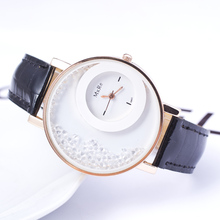 Moving Beads Crystal Quartz watch 2015 New Fashion Luxury Casual Watch Women Dress Watch PU Leather