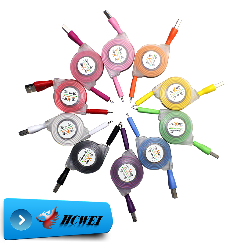 Image of Colorful Retractable LED Light Micro USB Cable with Smile Face Sync Charging Cable Cord Wire For iPhone 6 and Andriod Phone