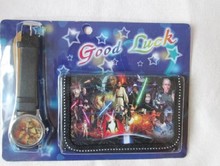 1pcs Star Wars Cartoon Child Quartz Wrist Watch Clock with One Purse Wallet Pocket for Boys