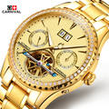 Luxury Business Men Diamonds Gold Watch CARNIVAL Top Brand Automatic Mechanical Tourbillon Watches Luminous Waterproof 30M