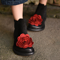 Artmu Autumn Winter Genuine Leather Vintage Fashion Red Flower Low heeled Boots Comfortable Casual Boots Soft
