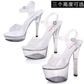 Women Shoes Sandals Female model T Station serves Sexy Transparent Slipper 15cm Super High Heels Waterproof