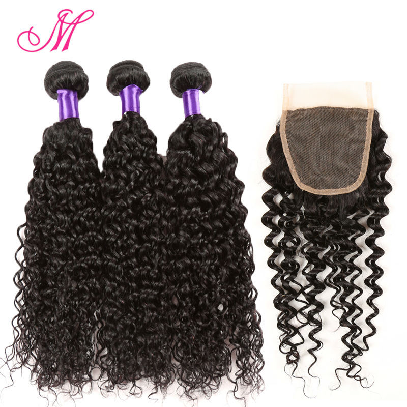 Image of Grade 8A Malaysian Curly Hair With Closure Malaysian Virgin Hair 3 Bundles With Lace Closure Grace Hair Products With Closure