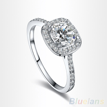 Women’s 9K White Gold Plated Zircon Crystal Engagement Wedding Jewelry Ring