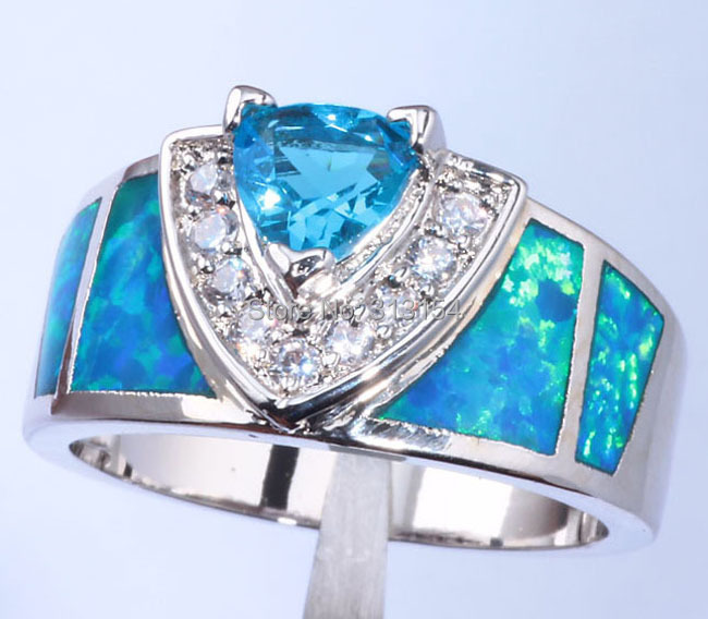 Best Gift Noble Wholesale Retail Jewelry Blue Fire Opal Blue Topaz Cubic Zirconia Silver Filled Ring