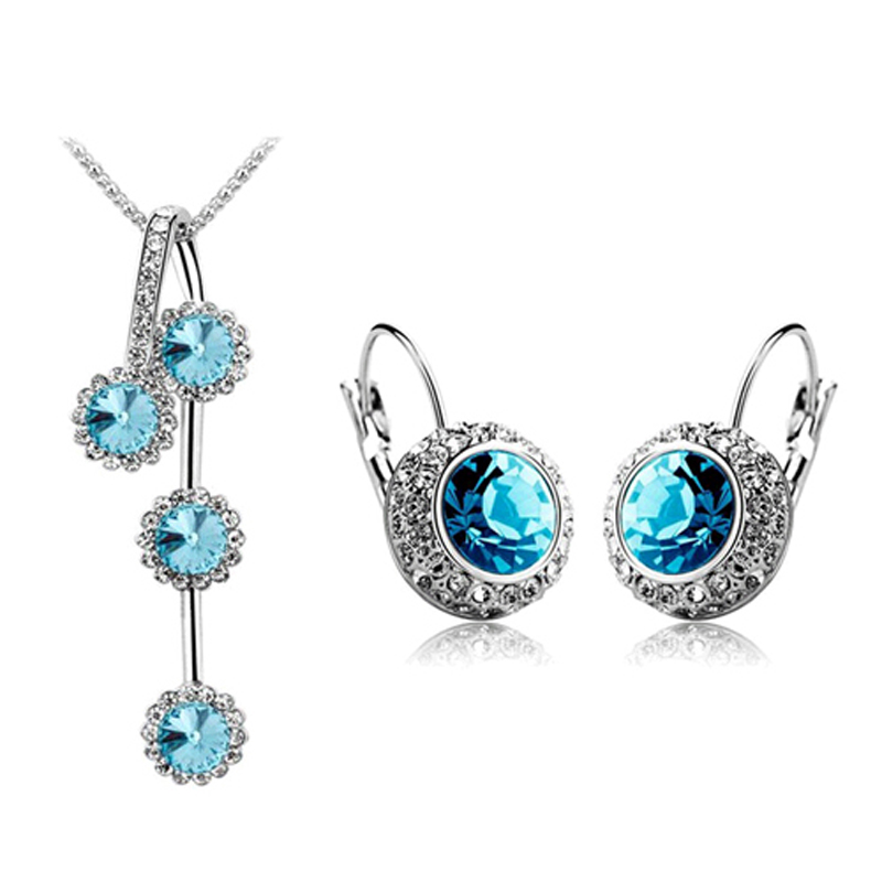 Image of (5 Colour) 2015 Cheap Fashion Woman Jewelry Sets of Rhinestone Silver/Gold Plated Round Crystal Necklace And Earrings Set