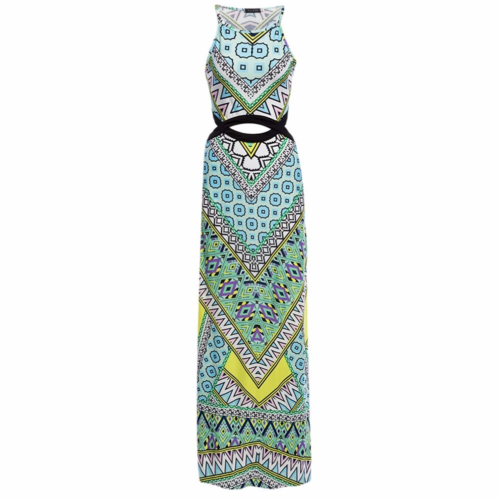 VESTLINDA Bohemian Dress Style Allover Tribal Print Cut Out Split Boho Beach Maxi Dress Women 2017 Summer Bodycon Slim Sundress 8