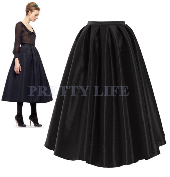 Hot Sale 2014 New Womengirl Vintage Retro Full Skirt High Waist Elastic Flared Skater Pleated 9082