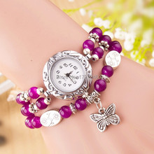 Summer New Fashion Quality watches Semi precious Rally wire bracelet watch Natural Stone Butterfly Pendant Wristwatche