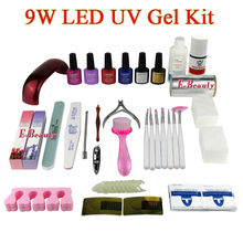 9W LED UV Gel Set Soak Off UV Lacquers Kit LED Curing Lamp Base Top Coat Cleanser Plus Nail Brush Polish Remover Set
