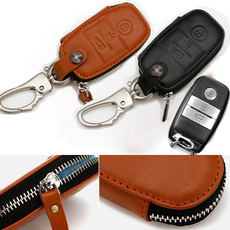 Newest Genuine Leather Car Key Cover For KIA Soul K3 Forte Cerato Sorento Auto Bag Black