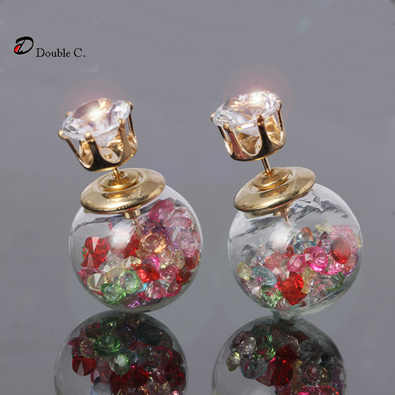 Image of 2015 new design fashion brand jewelry glass Flowers Crystal stud earring double pearl side Summer style Daisy earring for women