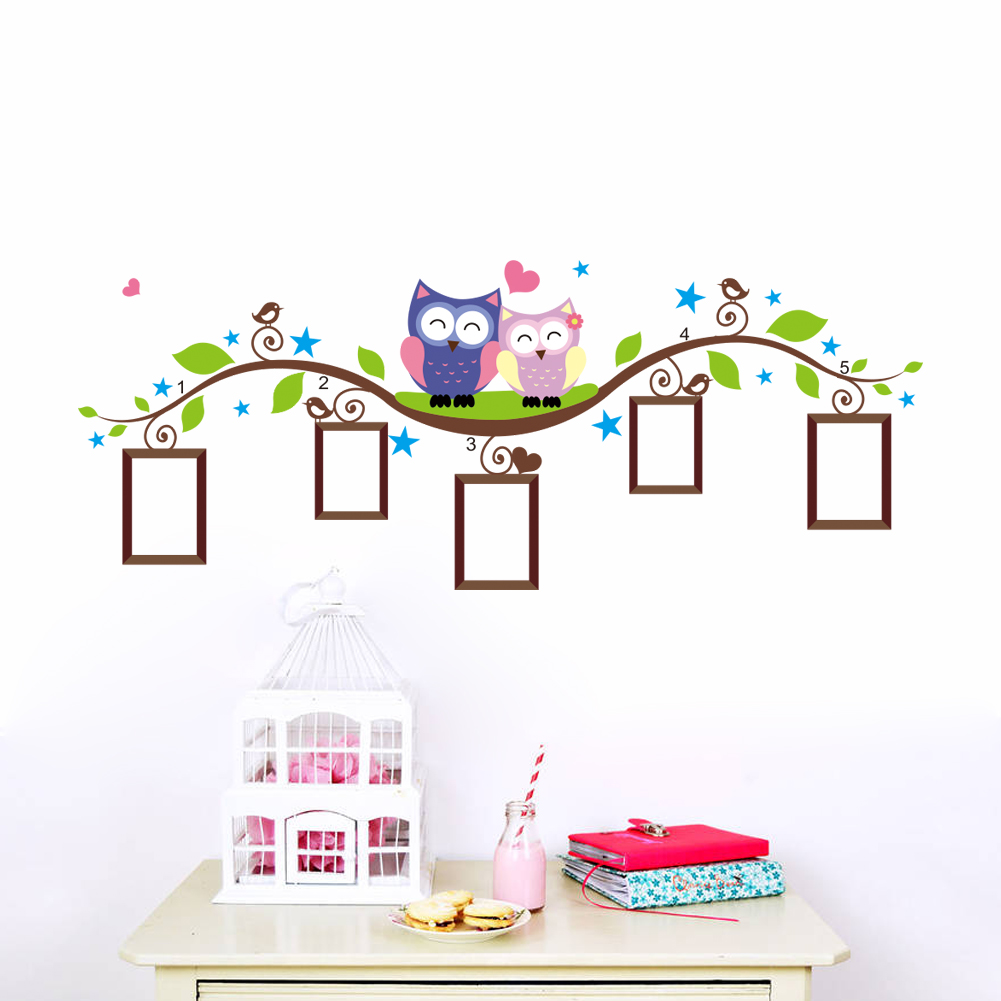 Image of owls photo frame wall stickers home decoration bedrrom animals wall decals mural art living room cartoon flower vine zooyoo1021