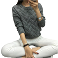 2016 Women Casual Sweater Plaid Female Pullover O neck Spring and Autumn Computer Knitted