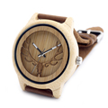 2016 Deer Head WIth Hollow Out Technology Bamboo Wood Casual Watch With Genuine Leather Strap Quartz