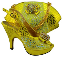 MM1003 Good quality cheap price Yellow color African shoes and bag sets,Italian design high heel shoes with matching bag
