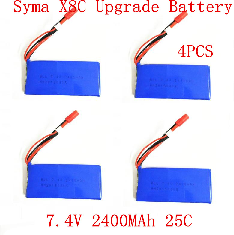 4PCS Syma 7.4V 2400 mah Lipoly battery Spare part forX8 X8A X8C / X8C-1 RC Quadcopter RC Drone helicopter free shipping