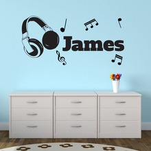 Customized Headphone Music Personalized Name Wall Stickers Art Home Decor Vinyl Kids Room Decals