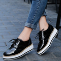 Luxury Women Casual Shoes Platform Brogue Creepers Ladies Leather Shoes Flats Patent Wedges Oxfords Lace Up