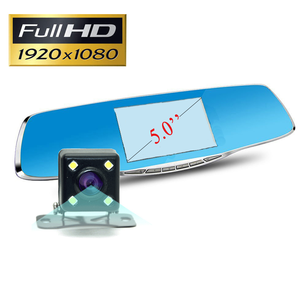 Image of New Full HD 1080P Car Dvr Camera Novatek 5 Inch Rearview Mirror DVRs Digital Video Recorder With Dual Lens Registrar Camcorder