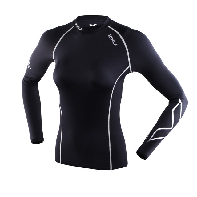 2XU Плотно Футболка женская с длинным рукавом сжатия рубашка Женщин устойчивы к ультрафиолетовому излучению Черный Влаги бегунов Стадион Футболки