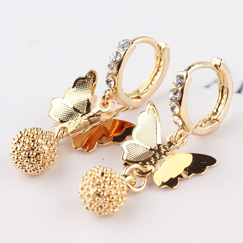 Image of Free Shipping Birthday Gifts 14k Gold Plated Butterfly Shape Austrian Crystal Hoop Earrings Jewelry Women Hot Sale