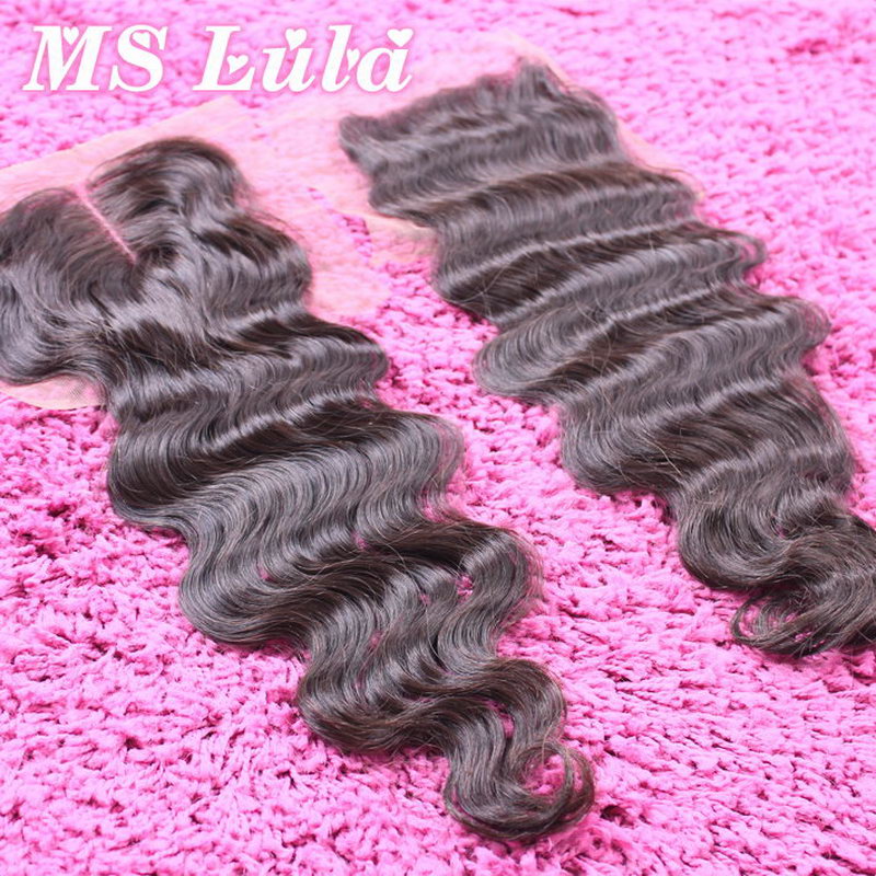 Image of Free shipping Human hair brazilian virgin hair body wave lace closure 4X4 size full and thick Free parting Middle Parting