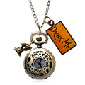 New Vintage Drink Me Alice In Wonderland Pocket Watch Necklace Watch With Rabbit