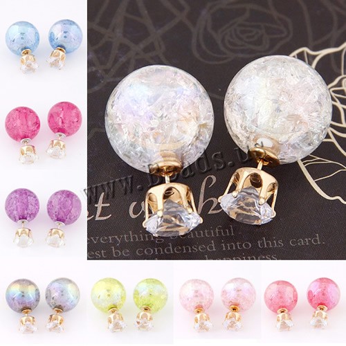 Image of Double Pearl Earrings Balls Colorful Statement Cubic Zircon Channel Stud Crystal Earring Rhinestone Jewelry Women Pendientes
