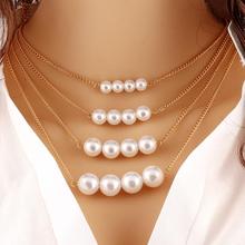 Trendy Multilayer Link Chain Necklace Alloy Plated Gold Big White Pearl Neckalce Summer Fashion Jewelry Body Chain Women CS13