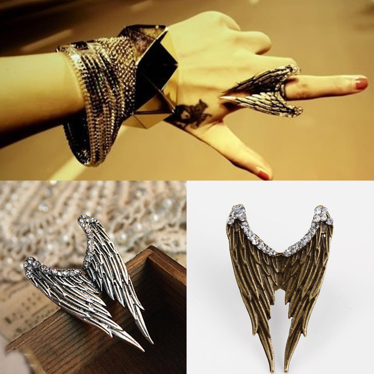 Image of Fashion Vintage Antique Brass Angel Wings Pattern Adjustable Woman Ring 2 Colors Charming Jewelry Accessories RING-0073
