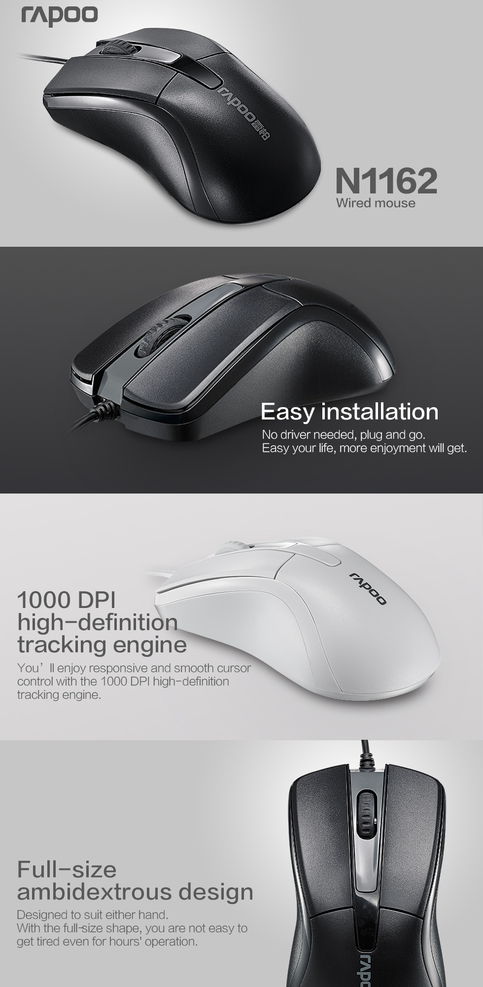 ph&co | PC Depot. RAPOO N1162 WIRED MOUSE BLACK