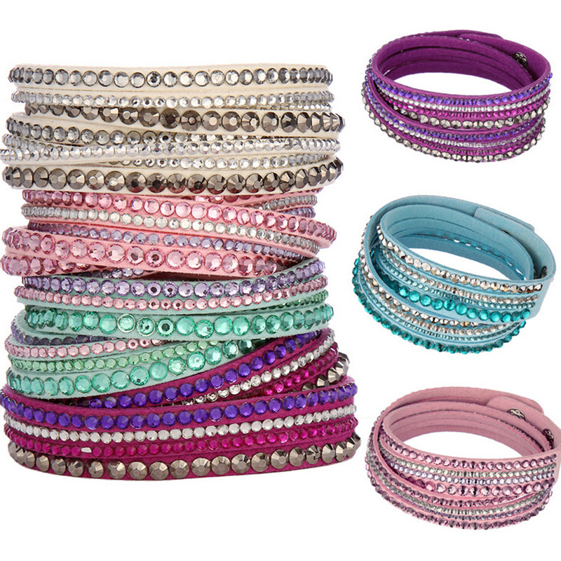 Image of Hot Sale 2015 Fashion Rhinestone Leather Wrap Bracelet Crystal Multilayer Bracelets bangles for Women/Men Free Shipping