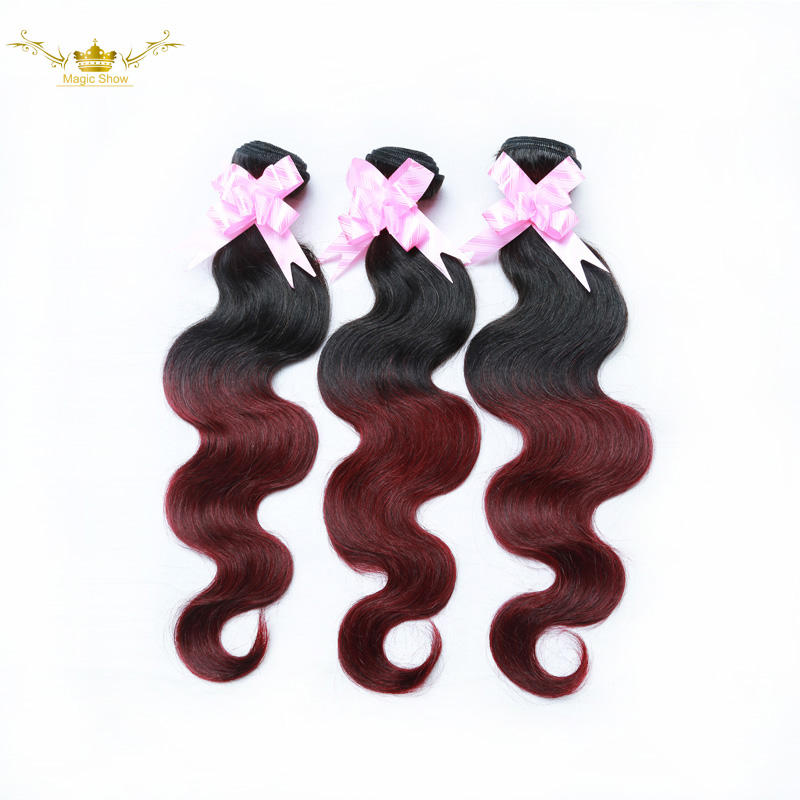 Image of 1B Burgundy Brazilian Virgin Hair Body Wave 3Pcs Two Tone Ombre Human Hair Extensions 7A Red Ombre Brazilian Hair Weave Bundles