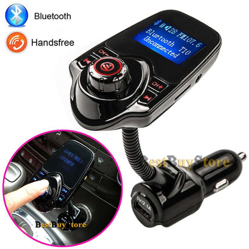 2016 Super Bluetooth Car Kit Handsfree Set FM Transmitter MP3 music Player 5V 2.1A USB Car charger, 