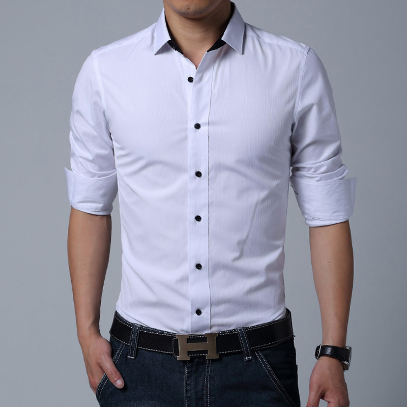 2015 New Spring Fashion Brand Men Clothes Solid Color Slim Fit Men Long Sleeve Shirt Men