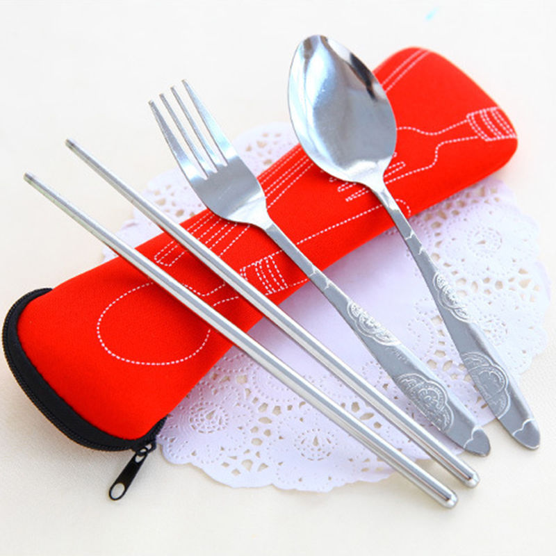 Image of Fork Spoon Travel Stainless Steel Tableware Portable Camping Bag Picnic Free Shipping