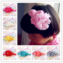 12Clr children accessories Infant newborn Baby girl accessories 3roses&Pearl flower Head bands Headwear HairBand w044