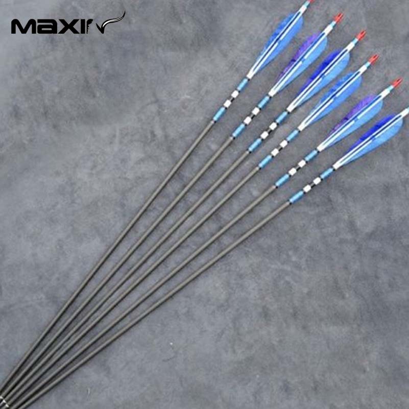 6x Blue Carbon Arrow Shafts 7 5mm 31 Archery Arrow Handmade Craftsmans Arrow Feathers for Hunting