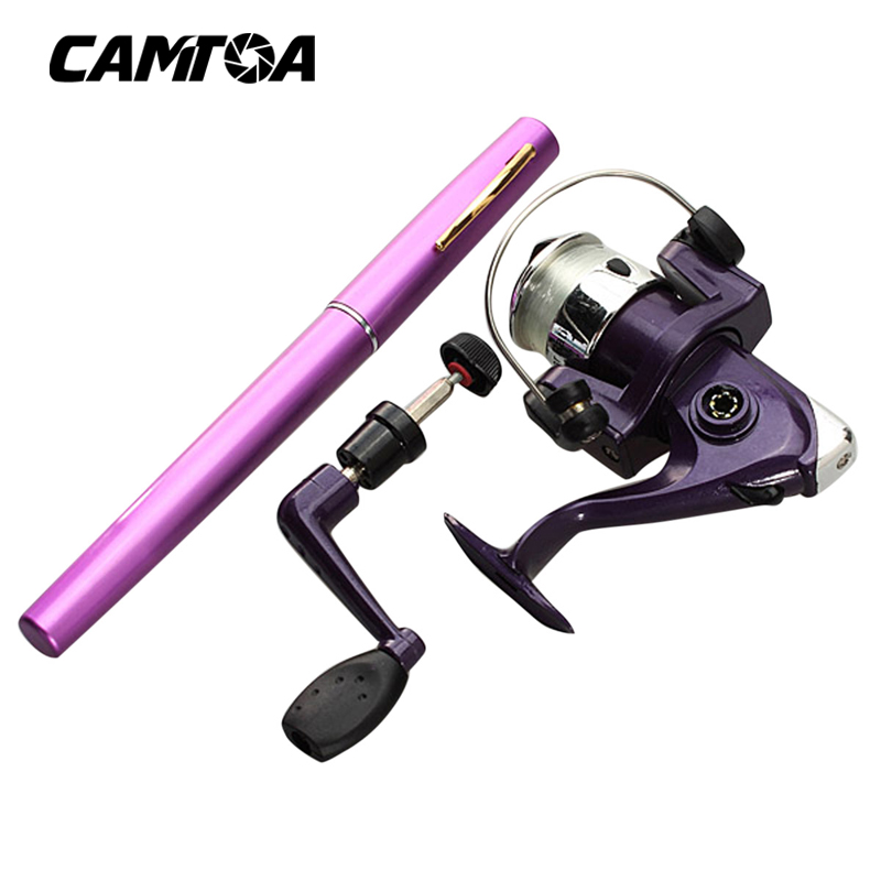 CAMTOA Outdoor Mini Camping Travel Baitcasting Telescopic Pocket Pen Fishing Rod Pole Aliminum Alloy + Reel+ Nylon Fishing line