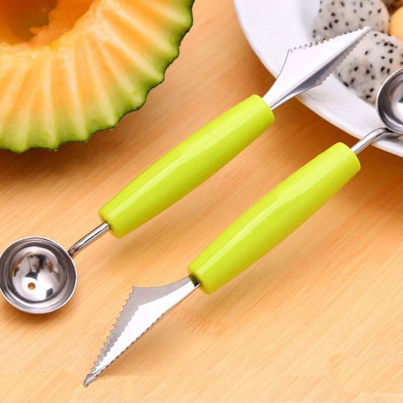 Image of Double-End Multi Function Stainless Steel Fruit Baller Carving Knife Ice Cream Scoop Spoon Kitchen gadgets cook Tools cozinha