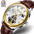 2016 Mens Watches Top Brand Luxury BINKADA Casual Fashion Leather watches Automatic Mechanical Tourbillon Hollow Men